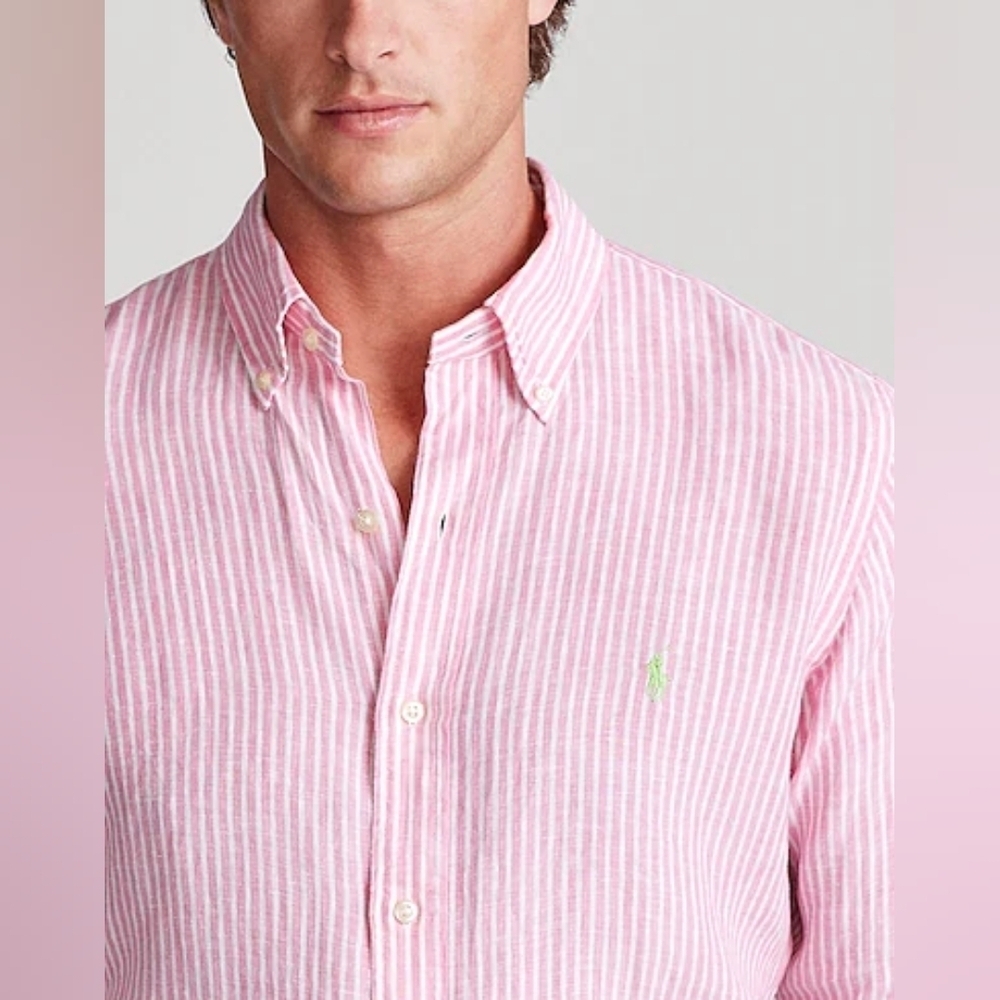 *Sold* Ralph Lauren Polo Men's Pink White Striped Dress Shirt Long Sleeve Sz: XL - Picture 4 of 12